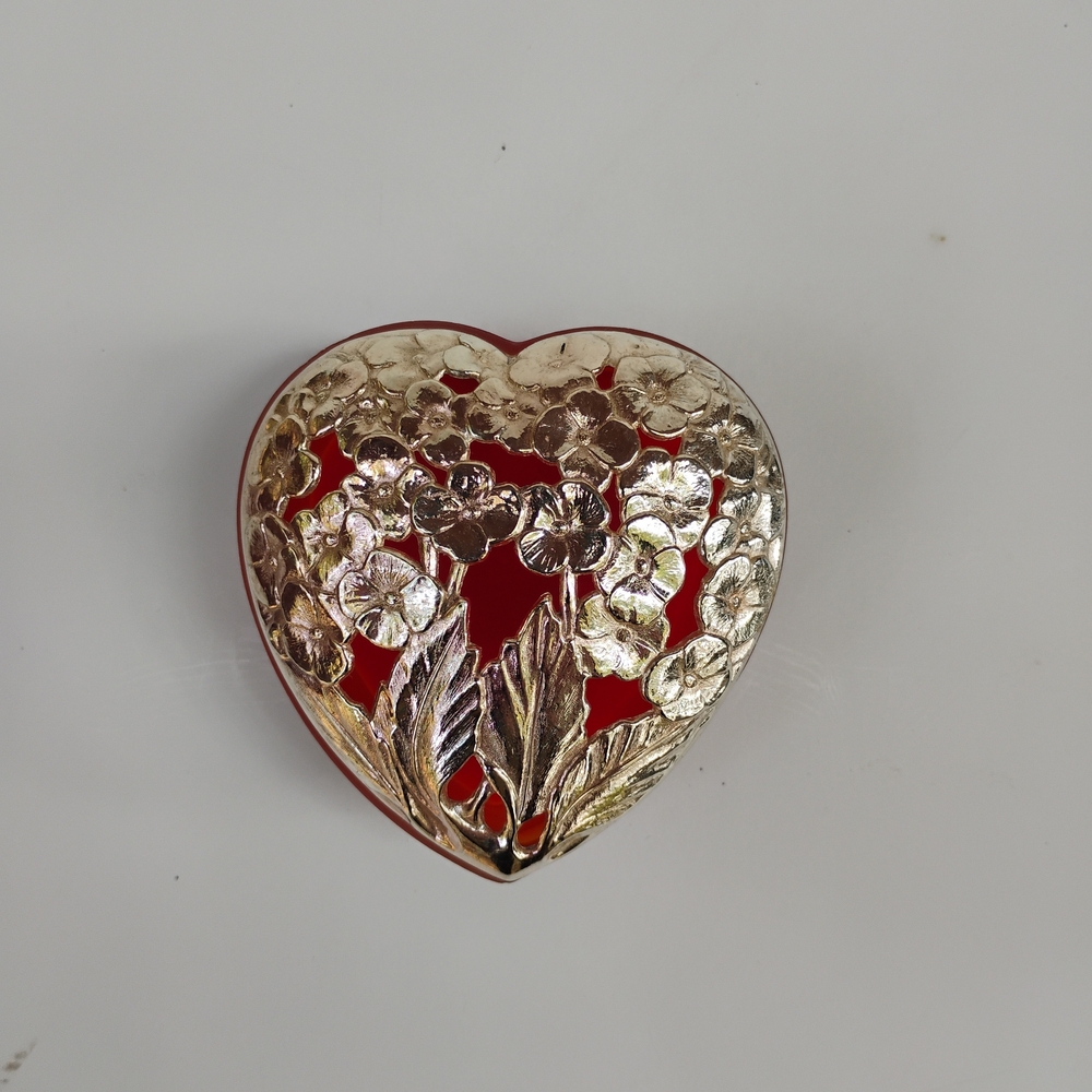 Christofle Silver and Red Heart-Shaped Decorative Box